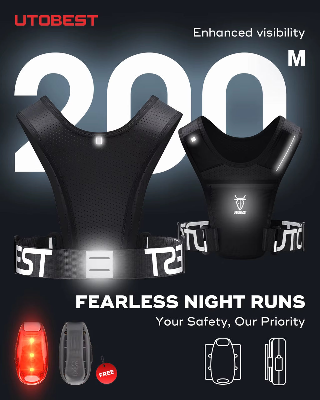 Gilet Running Ultra-Leggero con Luce di Sicurezza Integrata