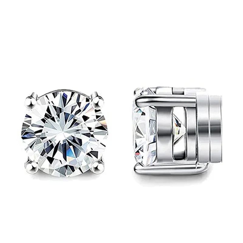 1 Paio di Orecchini Magnetici a Lobo con Cristallo – Con Zirconi Tondi per Uomo e Donna – Gioielli per Orecchie Senza Buco